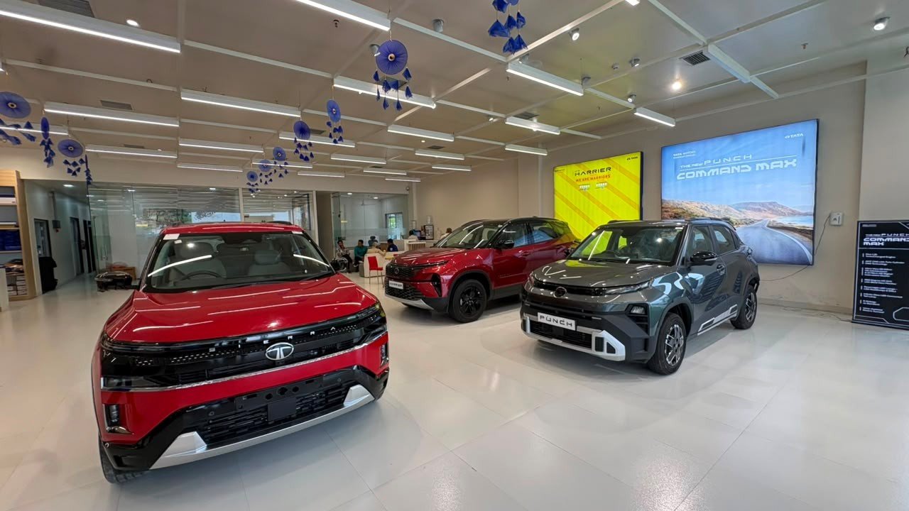 Tata cars displayed inside Kamu Motors